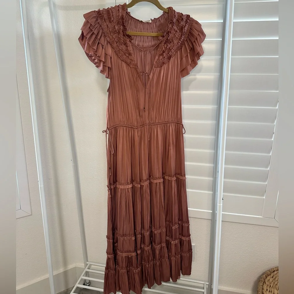 Ulla Johnson Mauve Silky Pleated Midi Dress, Sz 12 - Picture 2 of 4